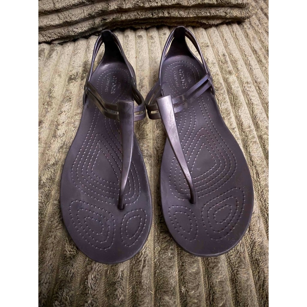 Crocs Womens 10 Purple Isabella Strappy Jelly Sandals T-Strap Flat Comfort Shoes